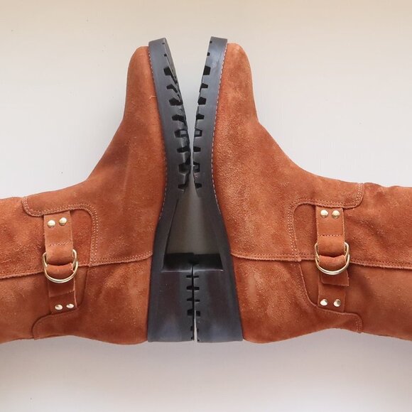 Talbots Tan / Light Brown Suede Leather & Fur Tall Half Calf Winter Boots Sz 7.5 - Picture 11 of 16